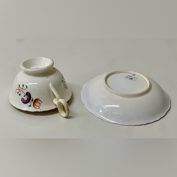 19th Century Antique Gaudy Welsh Crest Pattern Teacup & Saucer Set - Picture 9 of 16